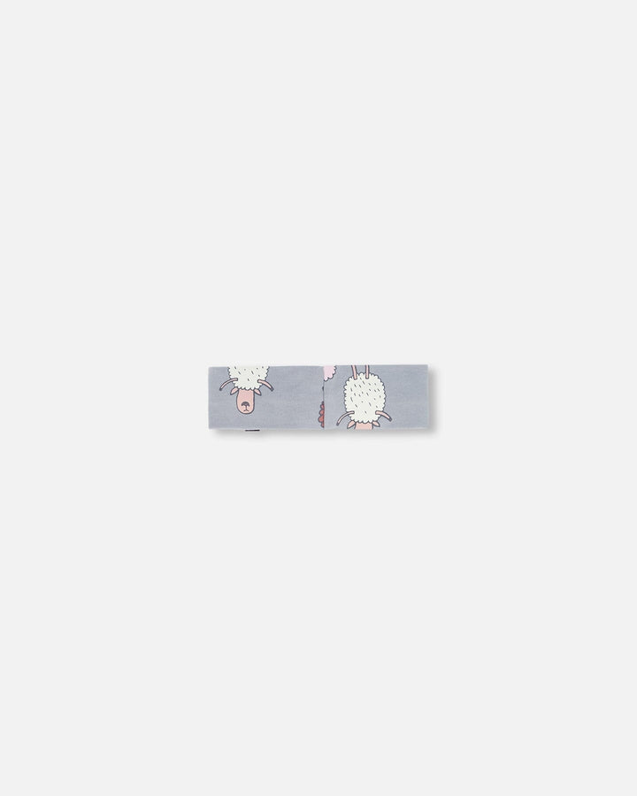 Printed Organic Cotton Headband Blue Grey Sheep