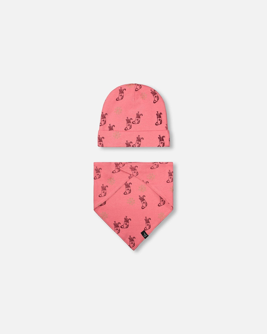 Organic Cotton Printed Christmas Stocking Hat And Bib Set Pink