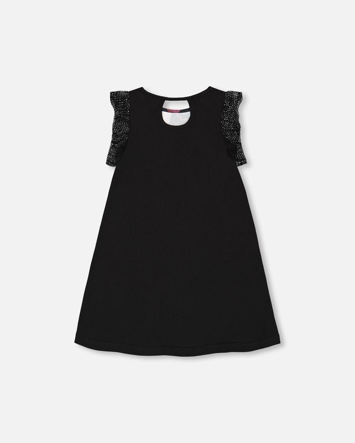 Printed Dress With Mesh Sleeves Black