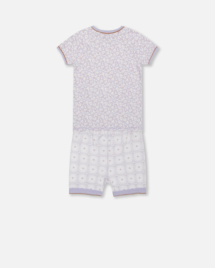 Organic Cotton Two Piece Pajama Set Lilac Printed Little Flowers