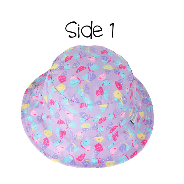 FlapJackKids Kids UPF50+ Patterned Sun Hat - Grey Zoo/Butterfly Floral