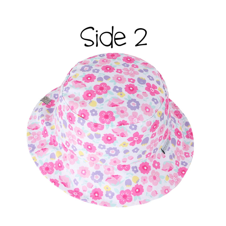 FlapJackKids Kids UPF50+ Patterned Sun Hat - Grey Zoo/Butterfly Floral