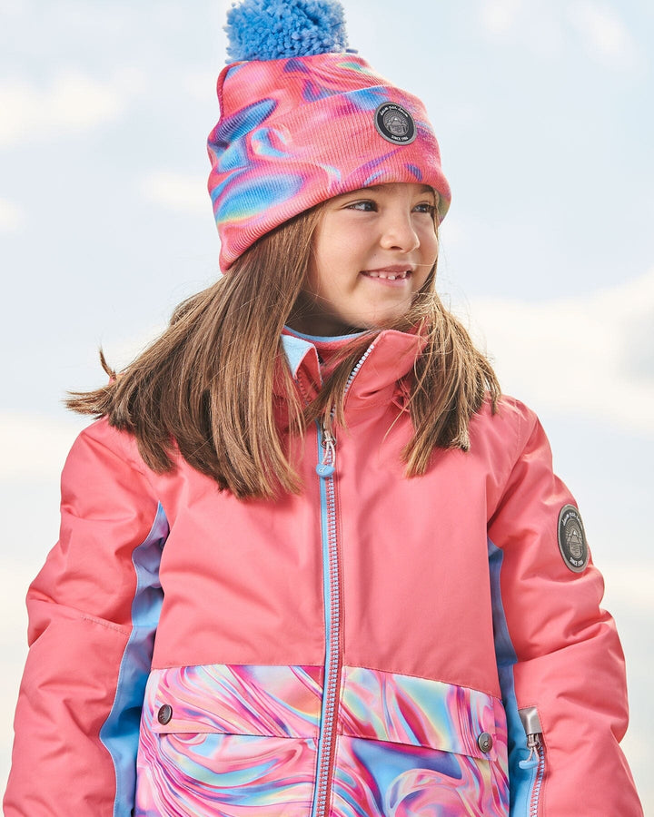 Knit Hat Pink And Air Blue Marble