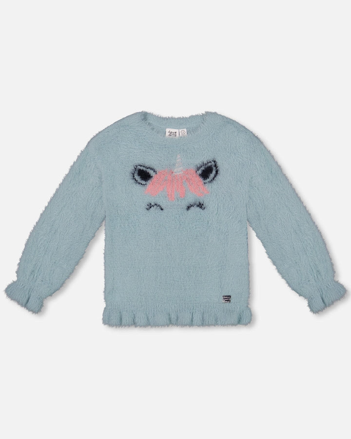 Unicorn Sweater Hairy Knit Turquoise