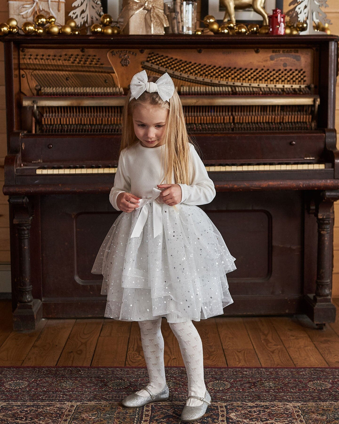 Headband With Glittering Tulle Bow Off White