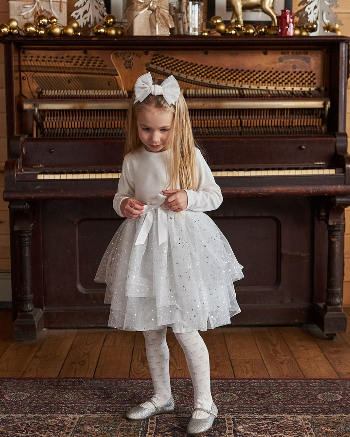 Headband With Glittering Tulle Bow Off White