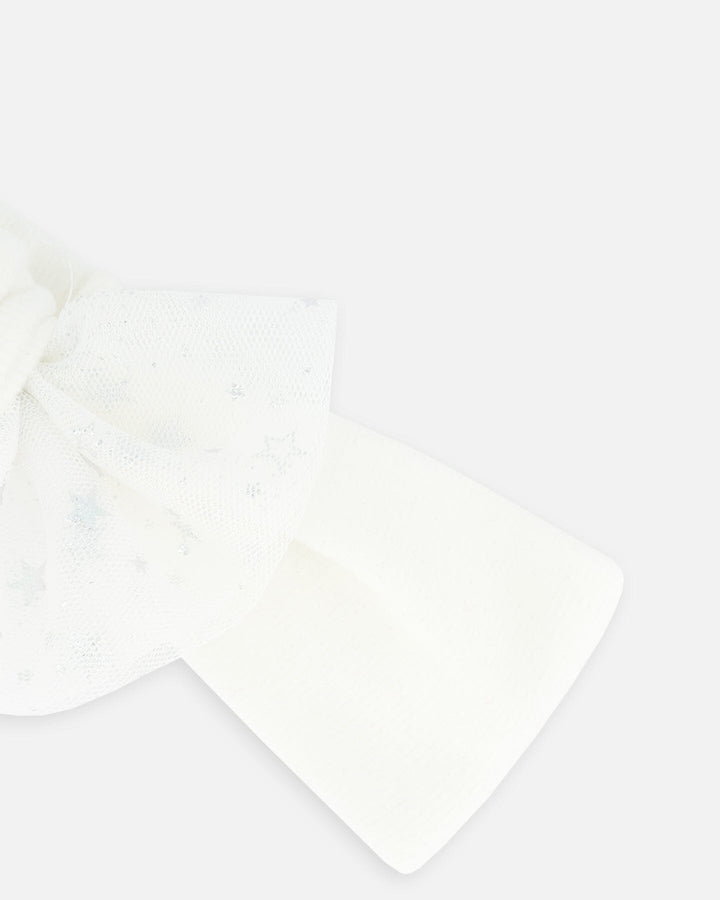 Headband With Glittering Tulle Bow Off White