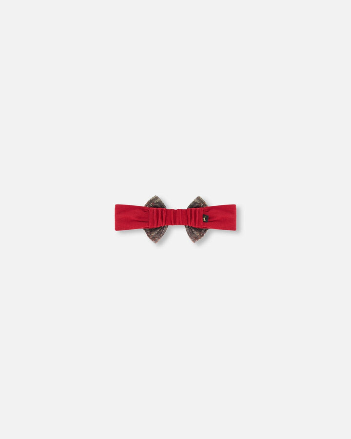 Headband With Glittering Tulle Bow Red Plaid