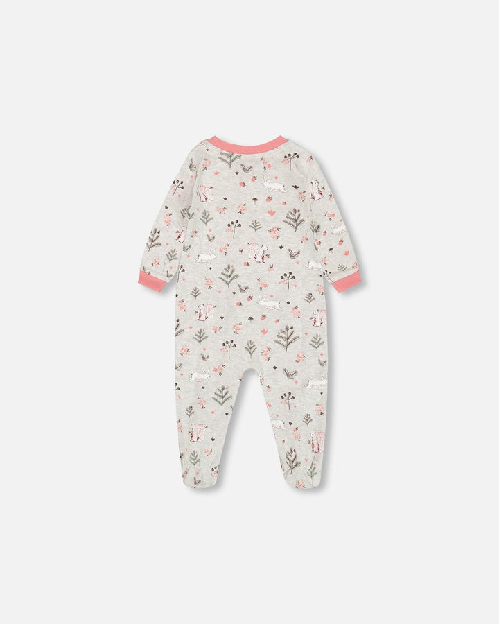 Organic Cotton One Piece Pajama Beige Mix Printed Squirrel