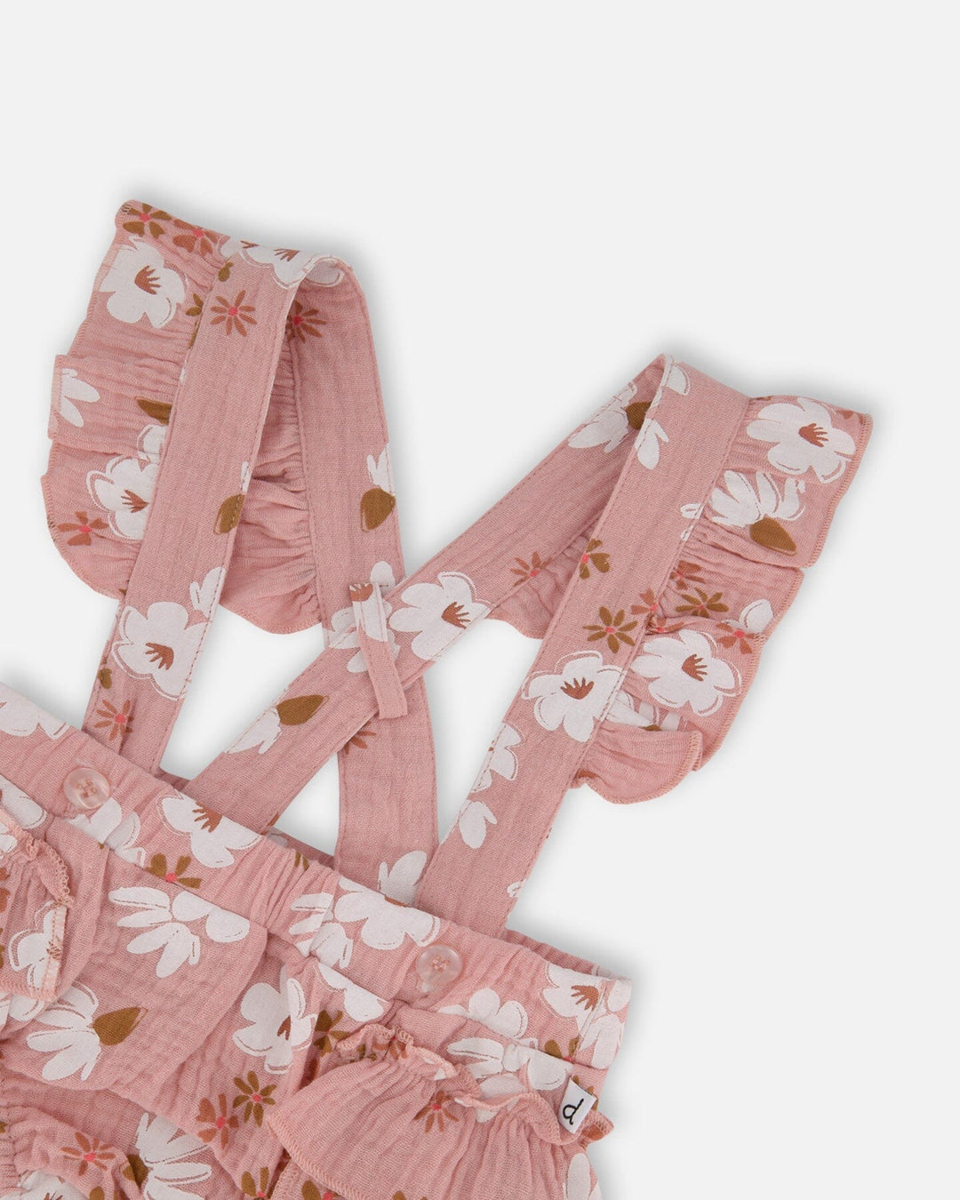 Printed Muslin Short And Organic Cotton Bodysuit Set Pink And White Flowers