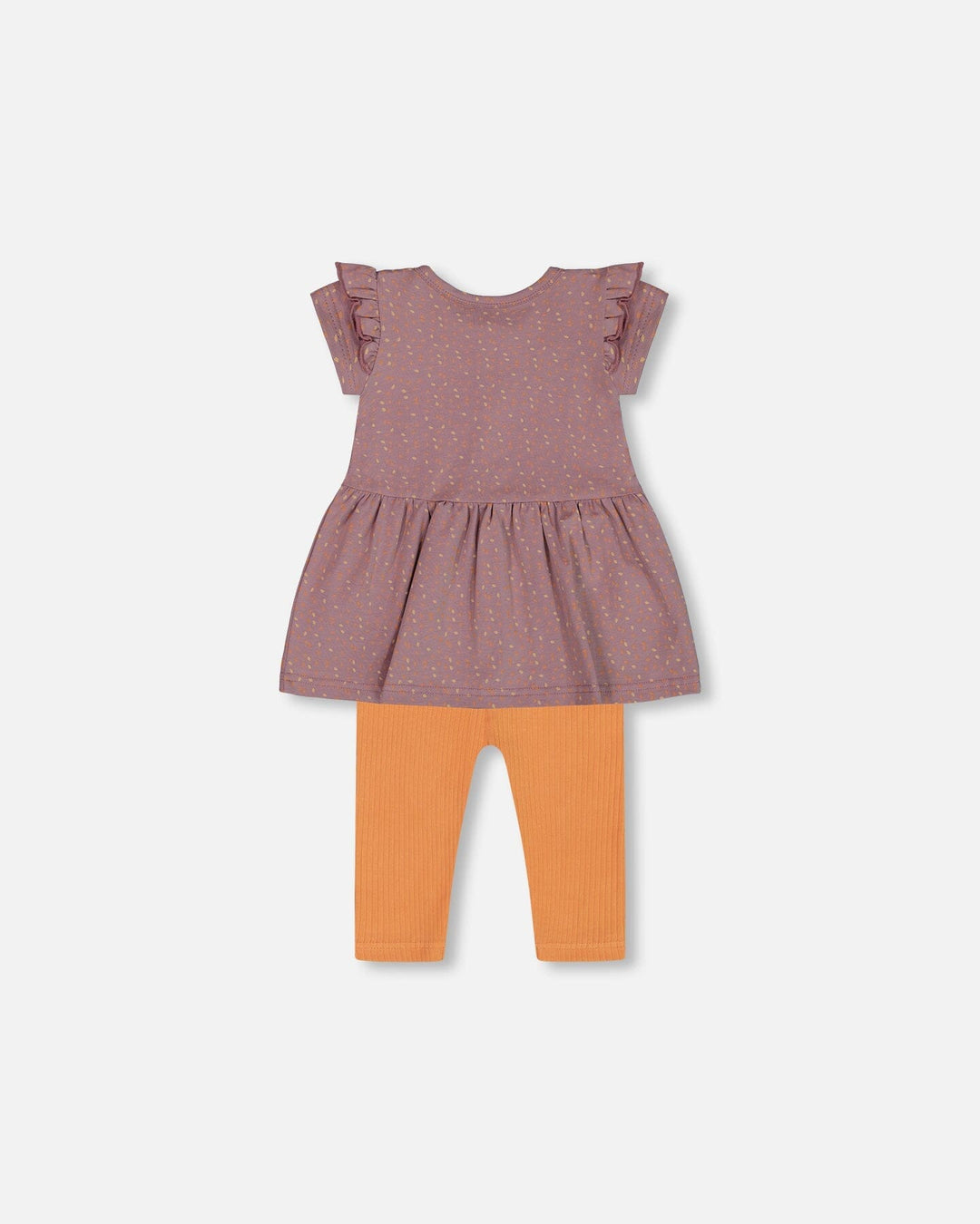 Printed Organic Cotton Dress And Solid Leggings Set Orange And Purple