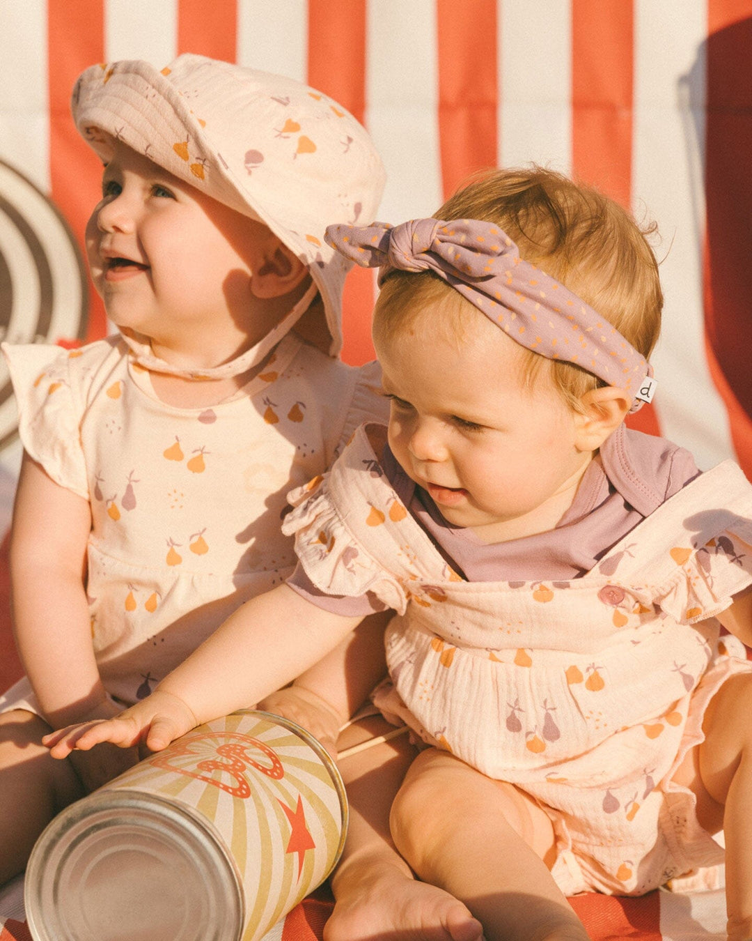 Printed Organic Cotton Dress And Bloomer Set Peach With Pears