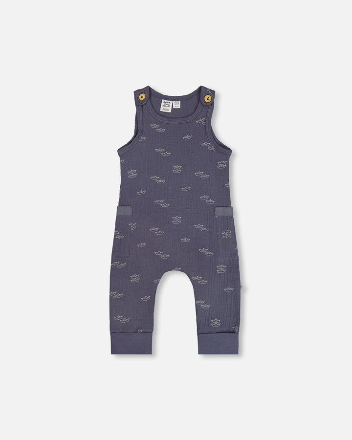 Printed Muslin One-Piece Jumpsuit Navy Blue Paper Boats