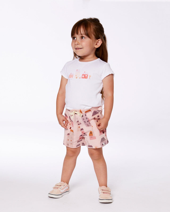 Flat Back Rib Top With Print White And Pink House