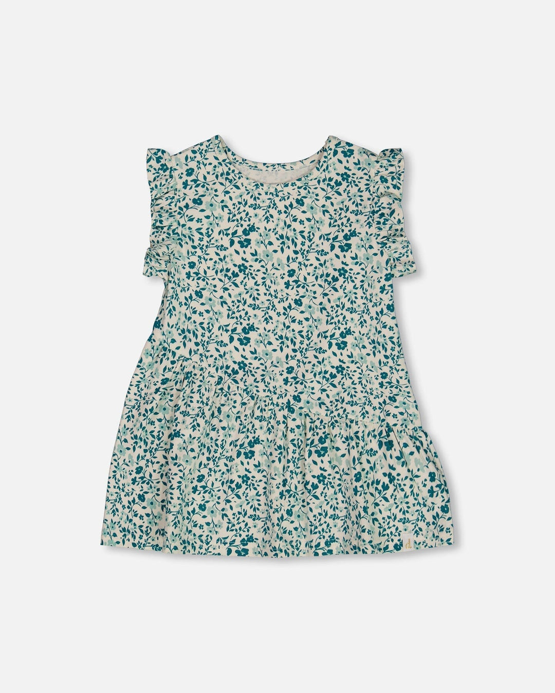 Printed Organic Cotton Tunic Top Small Turquoise Flowers