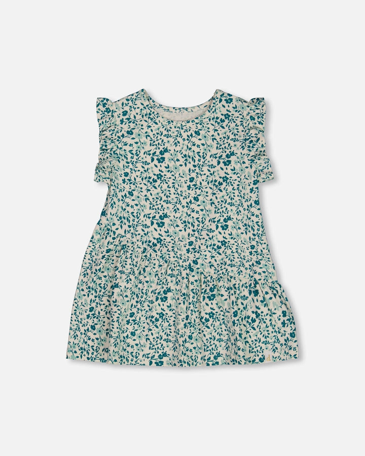Printed Organic Cotton Tunic Top Small Turquoise Flowers