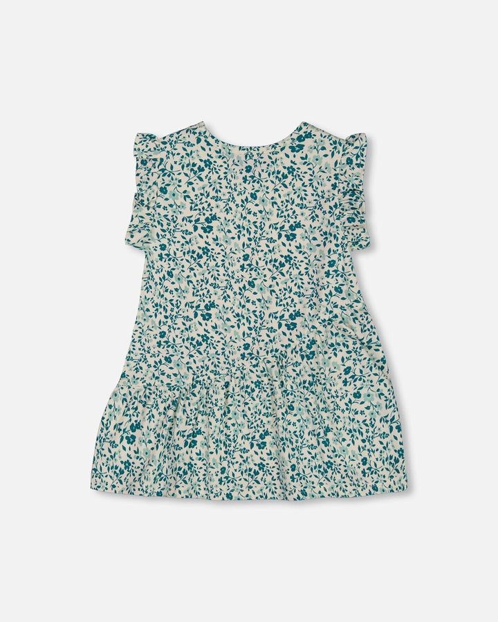 Printed Organic Cotton Tunic Top Small Turquoise Flowers