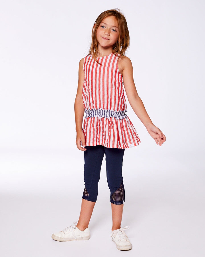 Sleeveless Seersucker Tunic Red, White, And Black