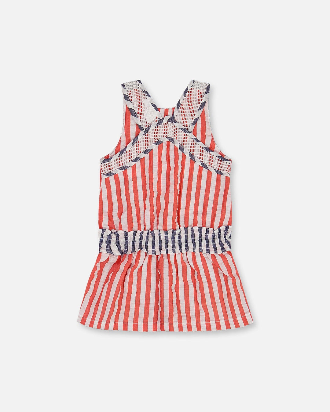 Sleeveless Seersucker Tunic Red, White, And Black