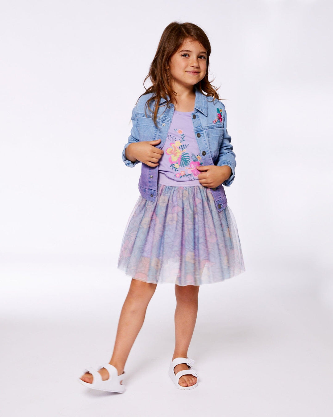 Printed Mesh Skirt Lilac Tropical And Pink Flamingos