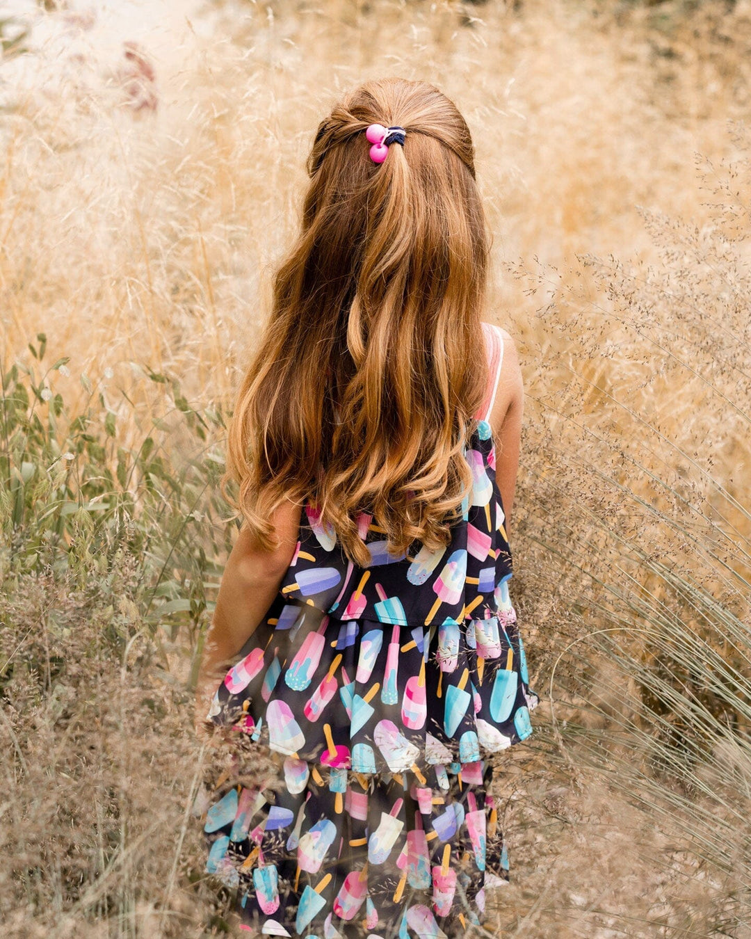 Printed Tiered Dress Ice Lollipops And Black