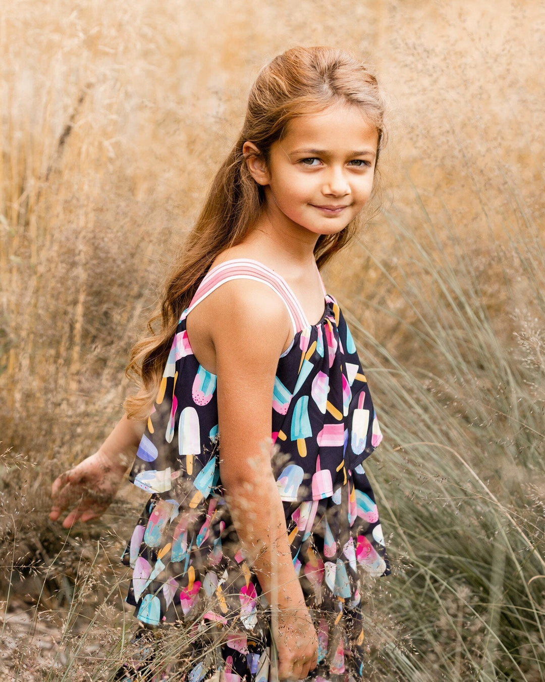 Printed Tiered Dress Ice Lollipops And Black