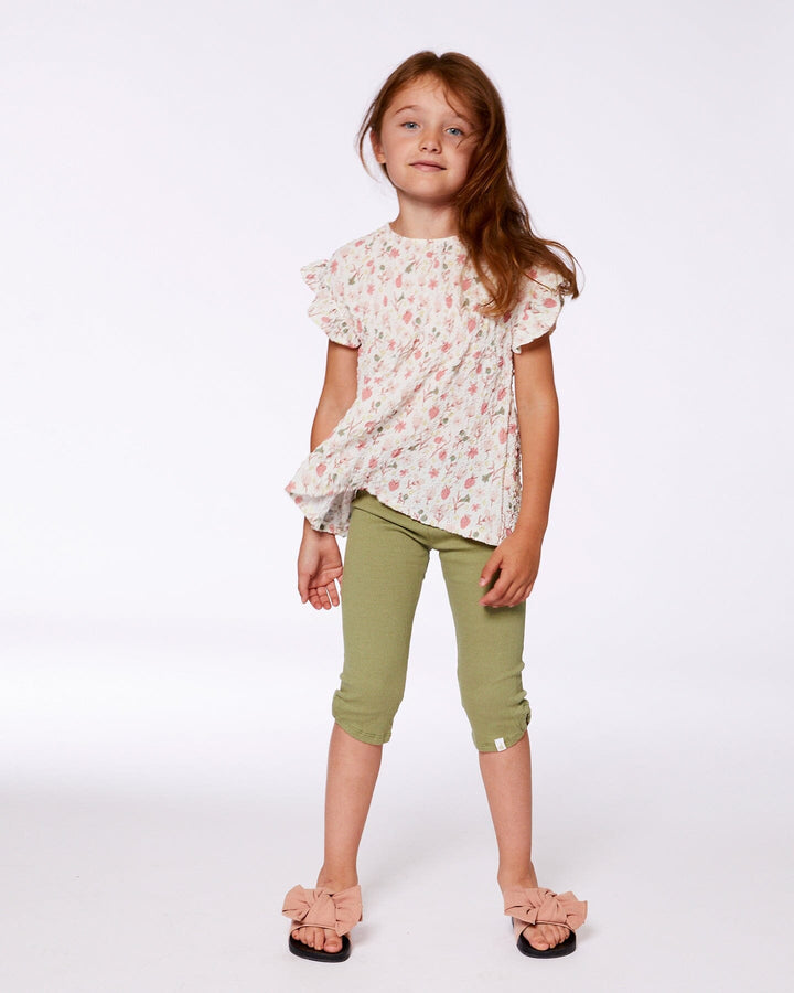 Crinkle Jersey Capri Legging Olive Green