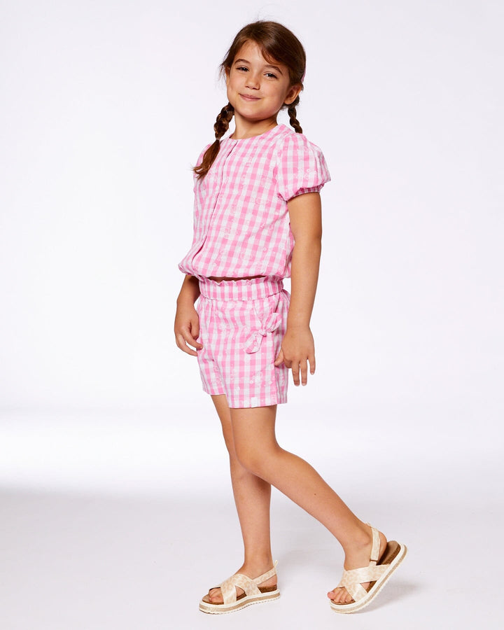 Puff Sleeve Top Pink And White Checks
