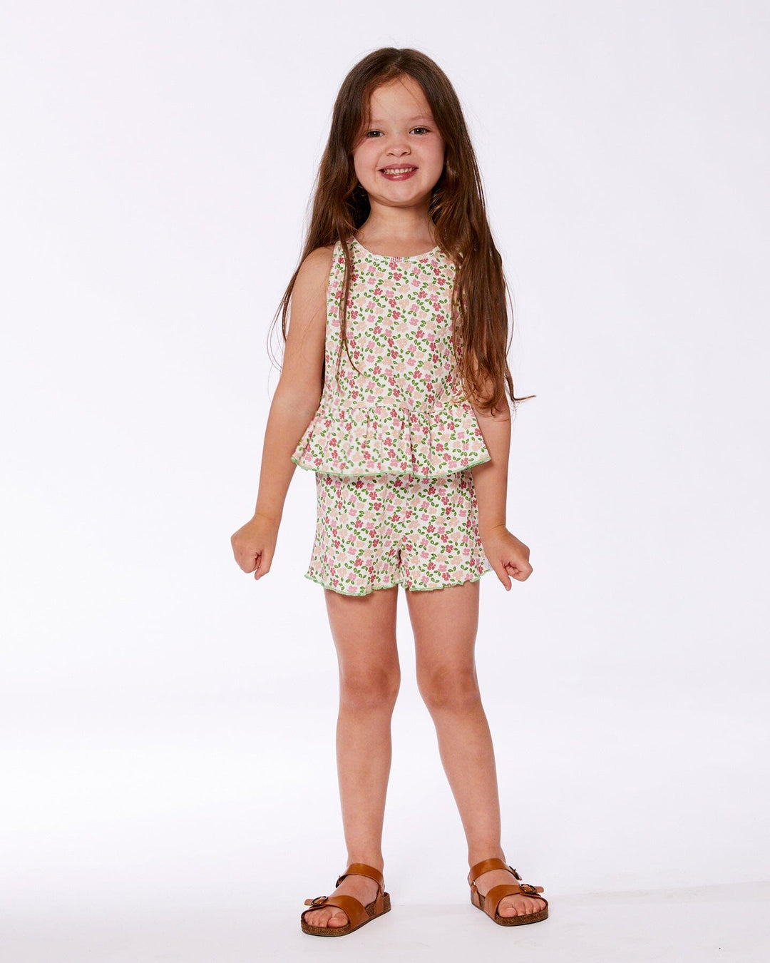 Printed Tank Top With Flounce Small Flowers On White Background