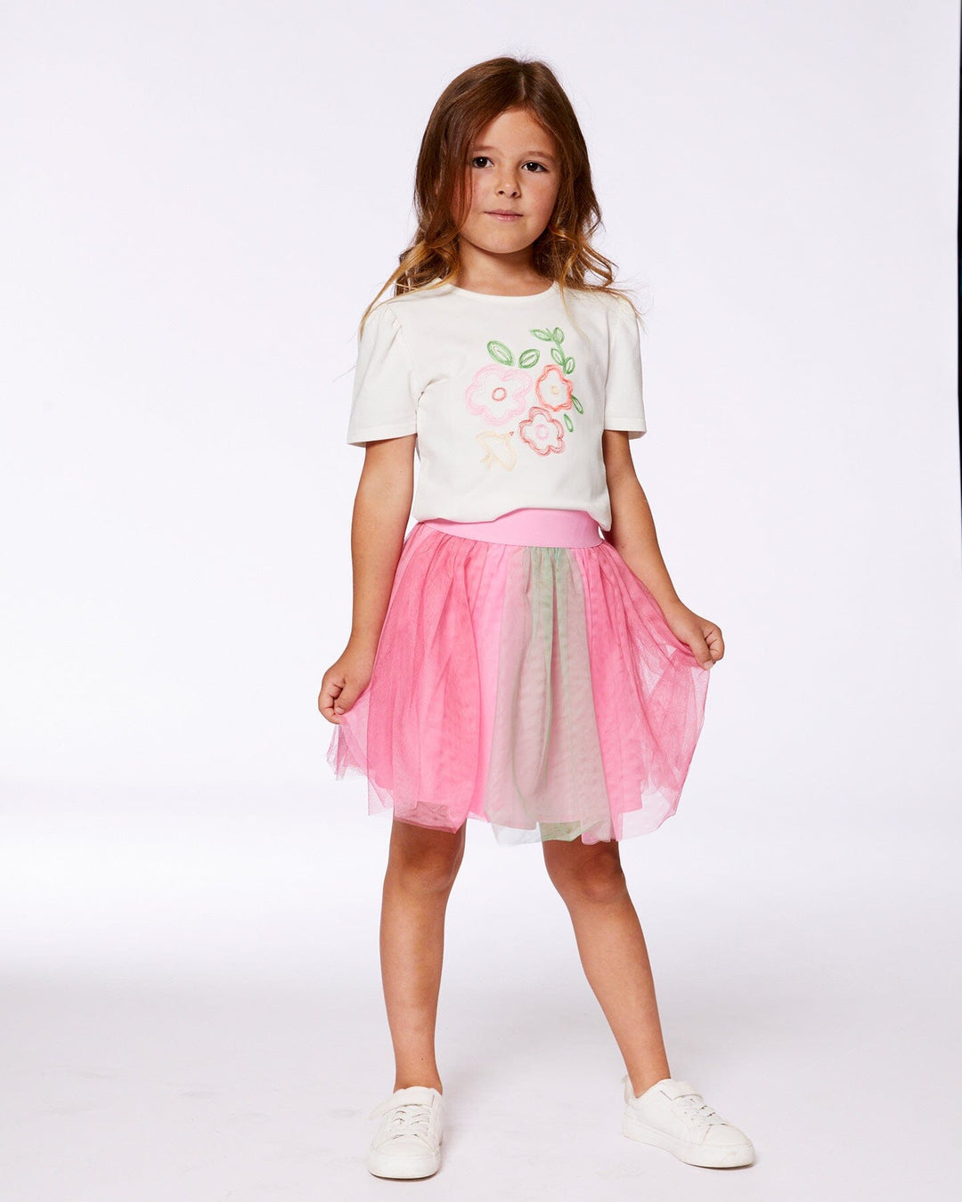 Printed Mesh Skirt Pink And Green