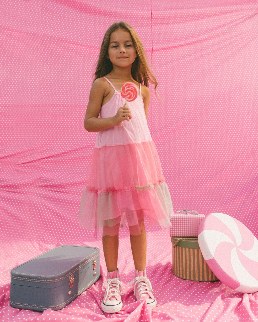 Sleeveless Color Block Tulle Dress Pink And Green