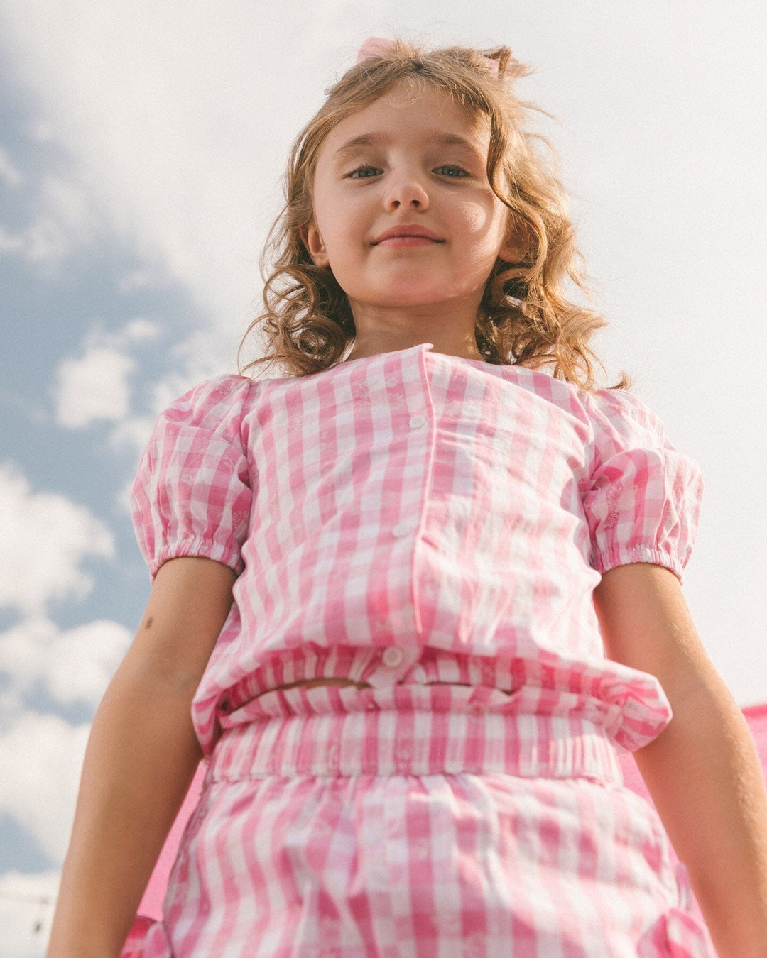 Puff Sleeve Top Pink And White Checks