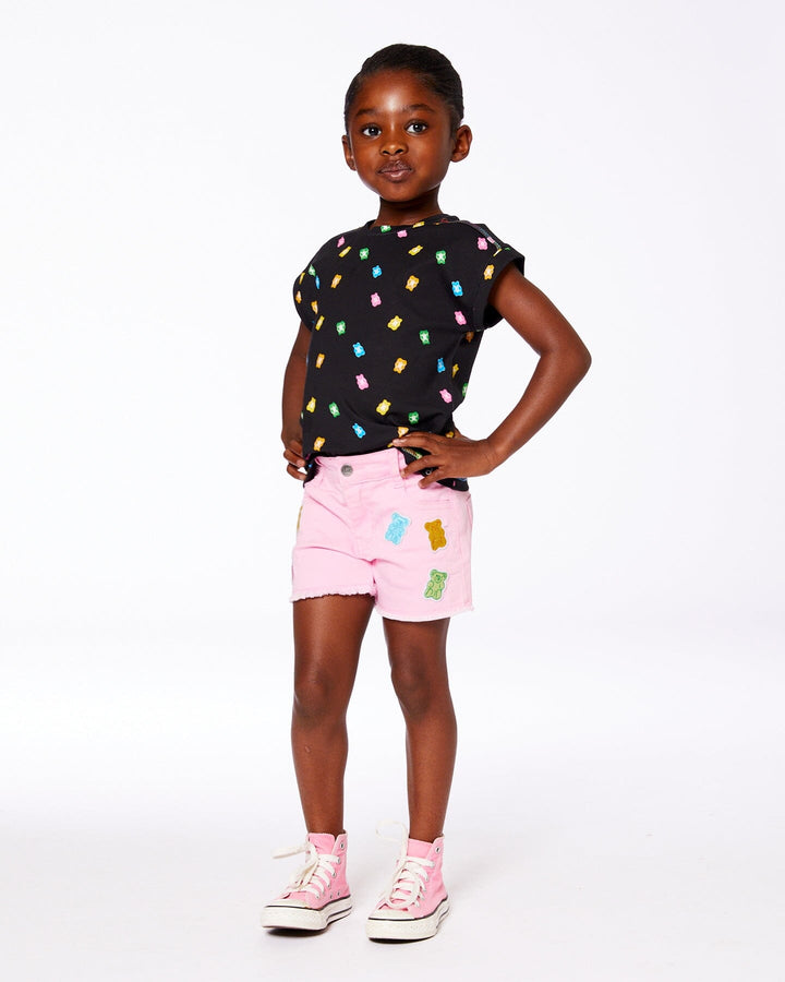 Jean Short With Embroidery Pink And Multicolored Gummies