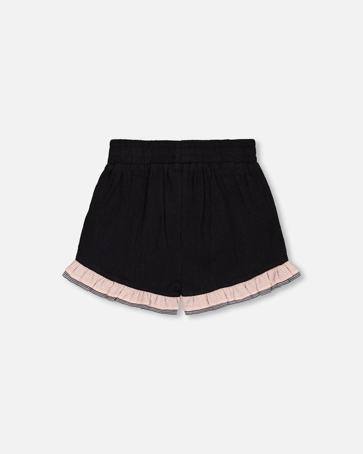 Crinkle Short With Frills Black And Butterflies