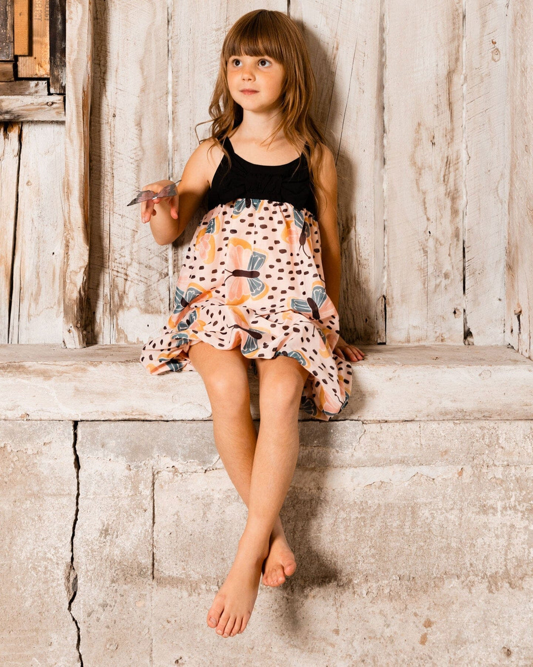 Printed Bubble Dress Black And Pink Butterflies
