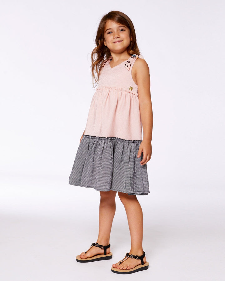 Tiered Dress With Bows Pink And Black