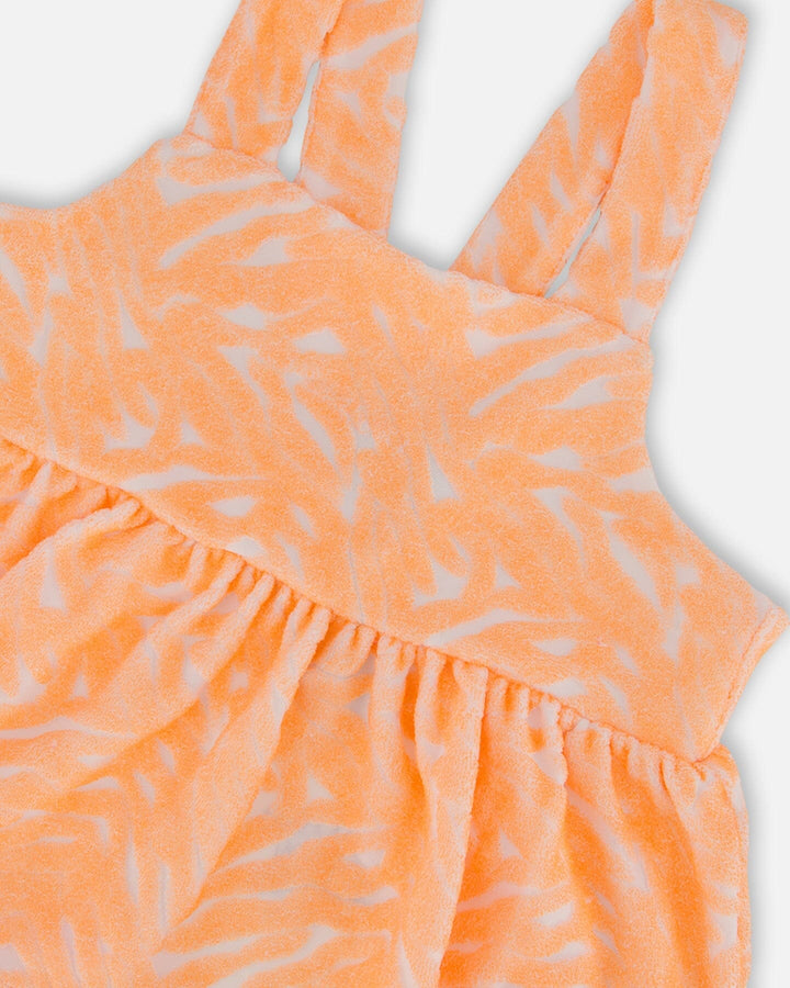 Printed Terry Tank Top And Shorts Set Vibrant Orange And White