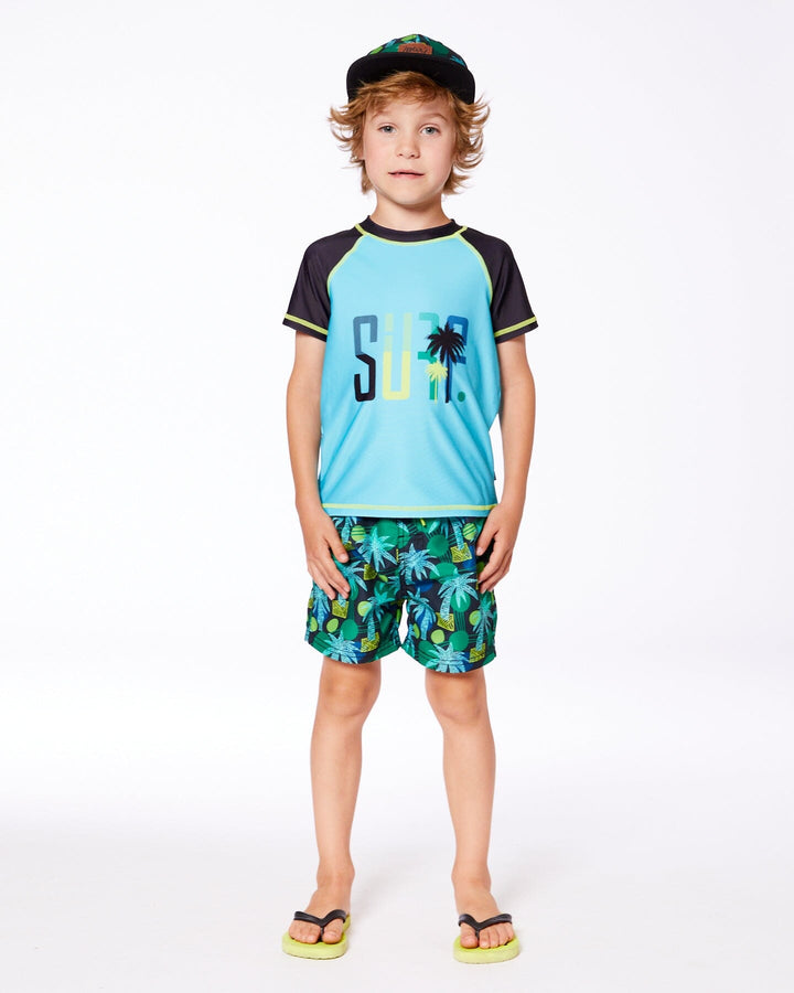 Short Sleeve Rashguard Black And Turquoise