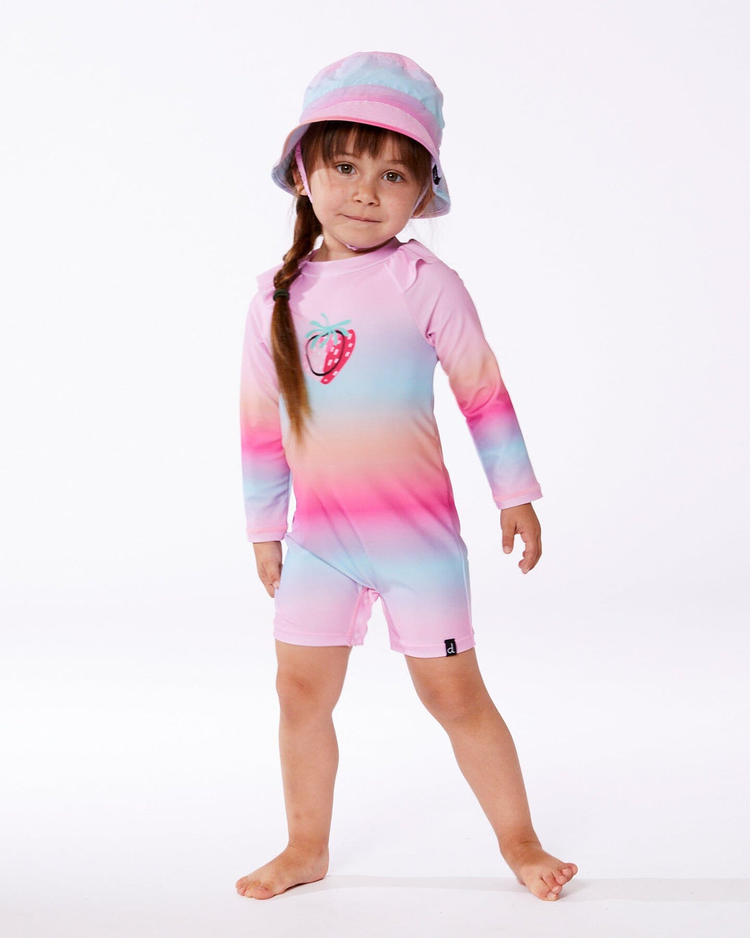 Long Sleeve One-Piece Rashguard Pink, Orange, And Turquoise