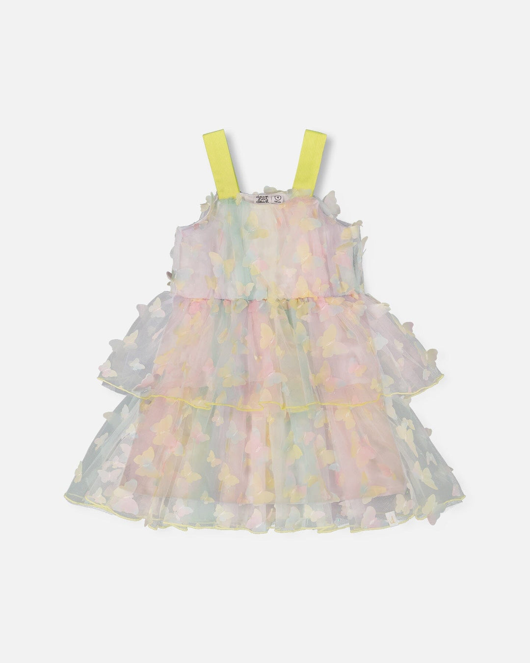 Tiered Printed Mesh Dress Multicolored With Butterflies