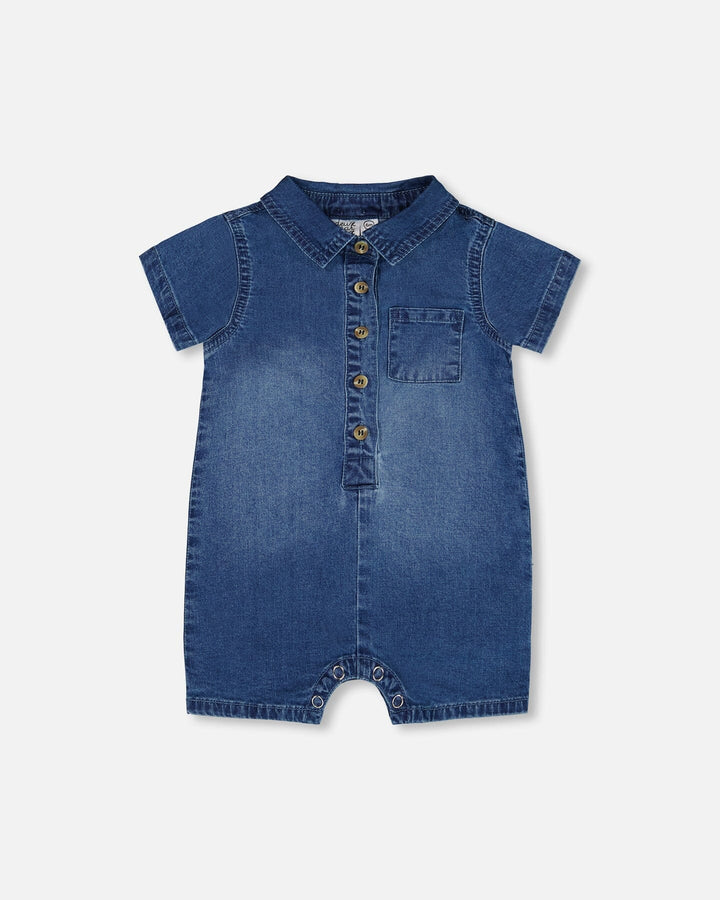 One-Piece Denim Romper Dark Denim Blue