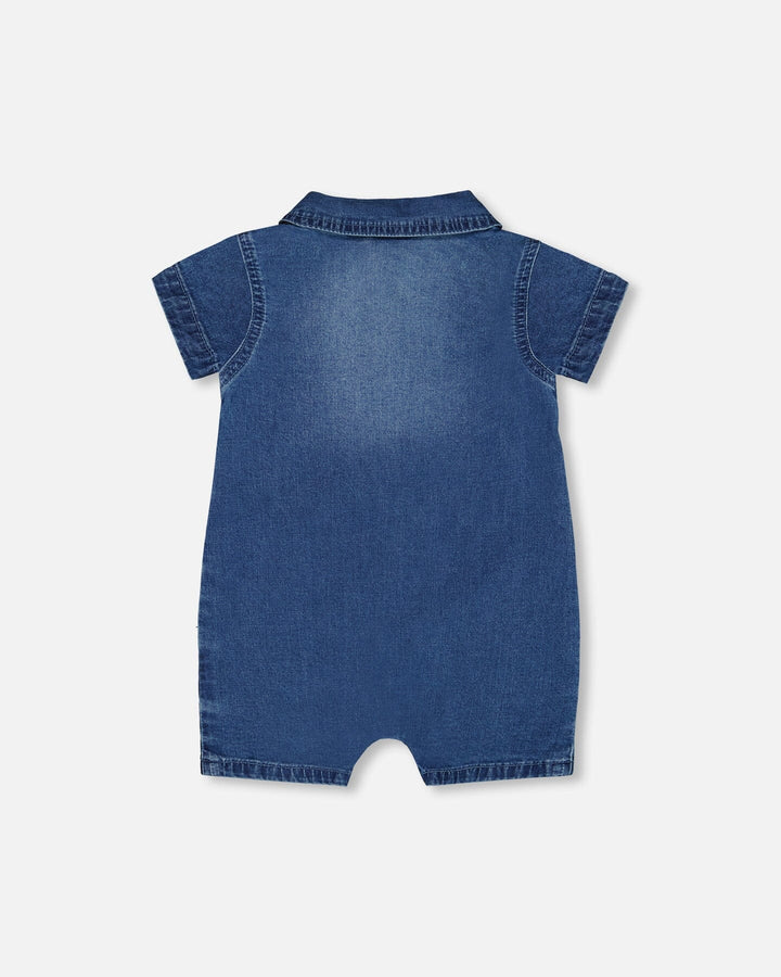 One-Piece Denim Romper Dark Denim Blue