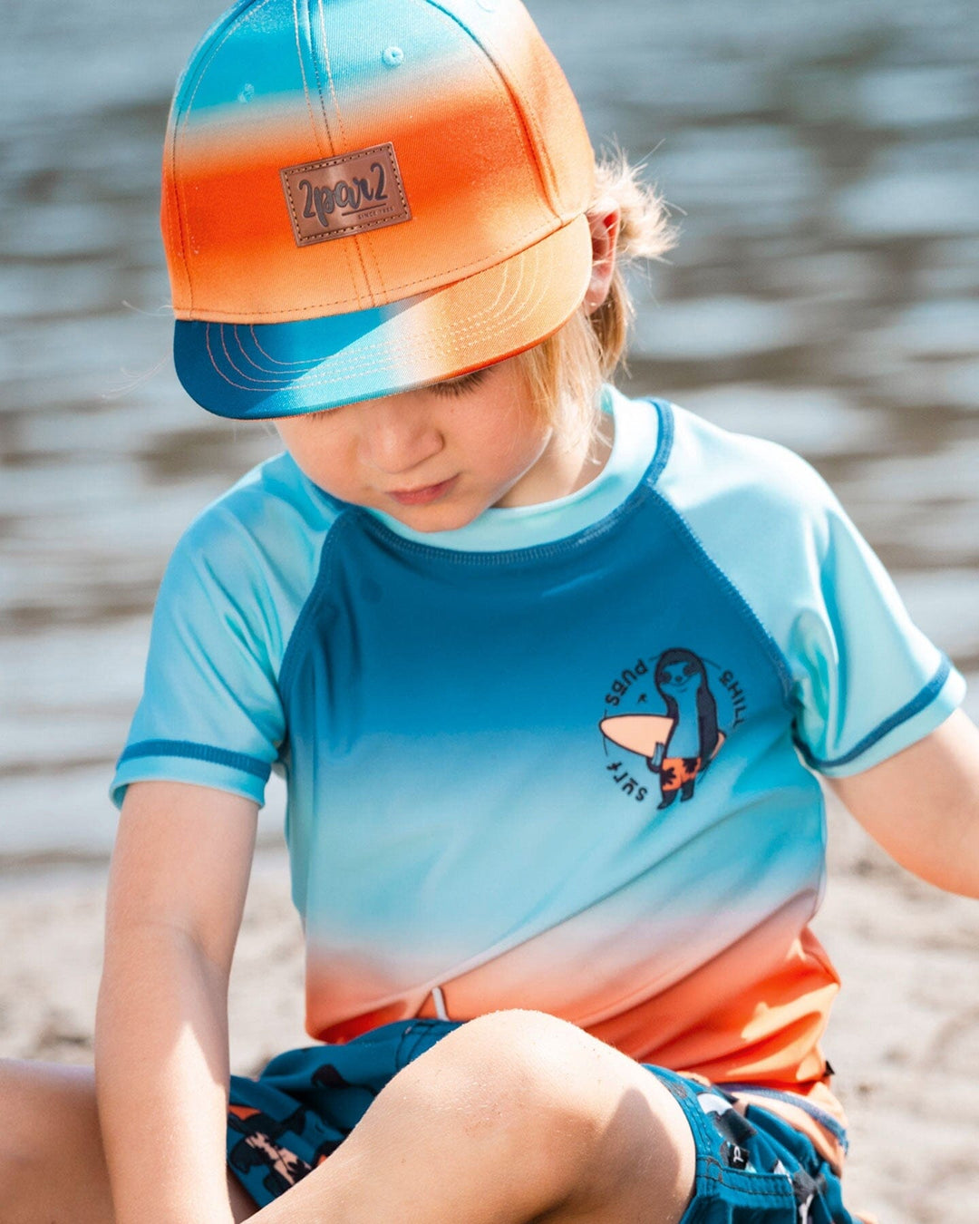 Printed Cap Navy Blue, Turquoise, And Orange
