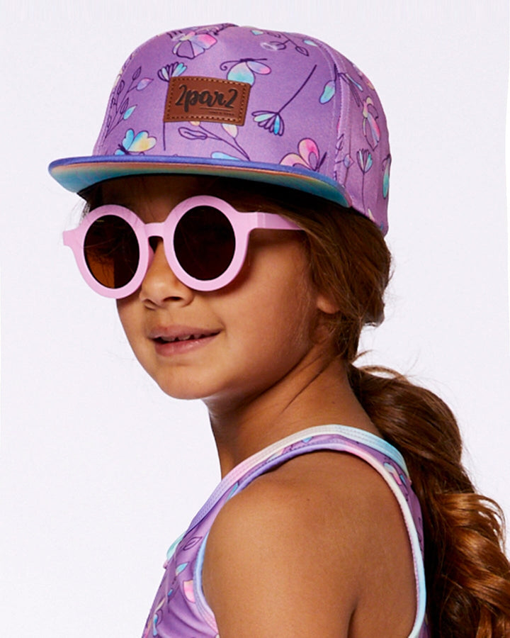 Printed Cap Old Mauve And Multicolored Butterflies