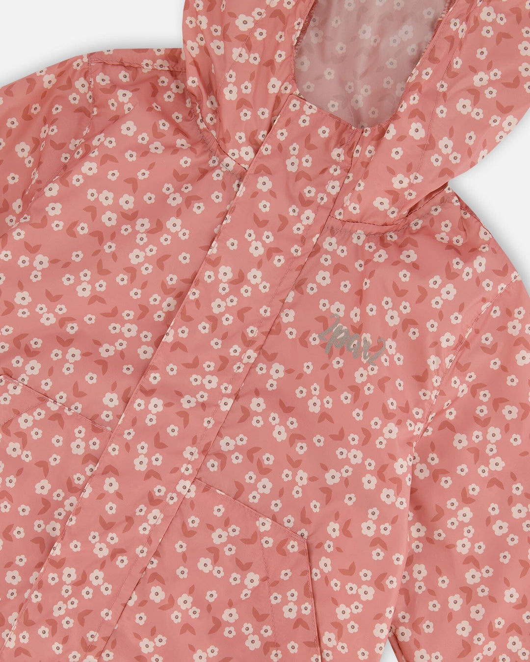 Printed Packable Windbreaker Small White Flowers On Pale Pink