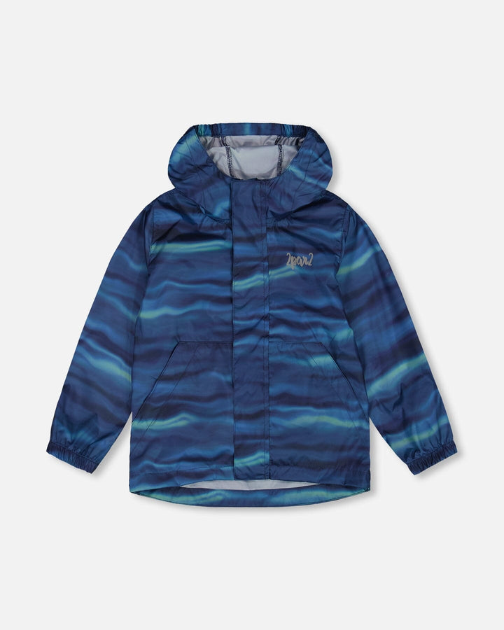 Printed Packable Windbreaker Blue Wave And Black