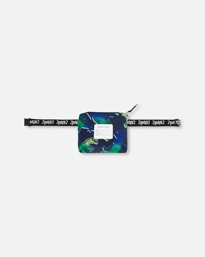 Printed Packable Windbreaker Blue And Green Dino On Navy