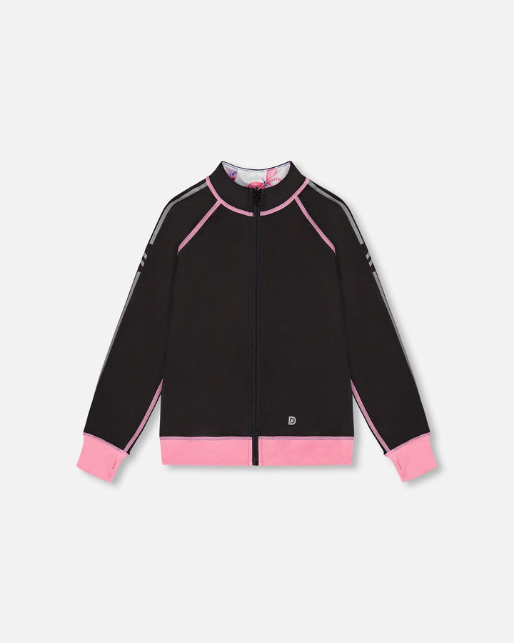 Printed Reversible Full Zip Athletic Cardigan Pink, Blue And Butterflies