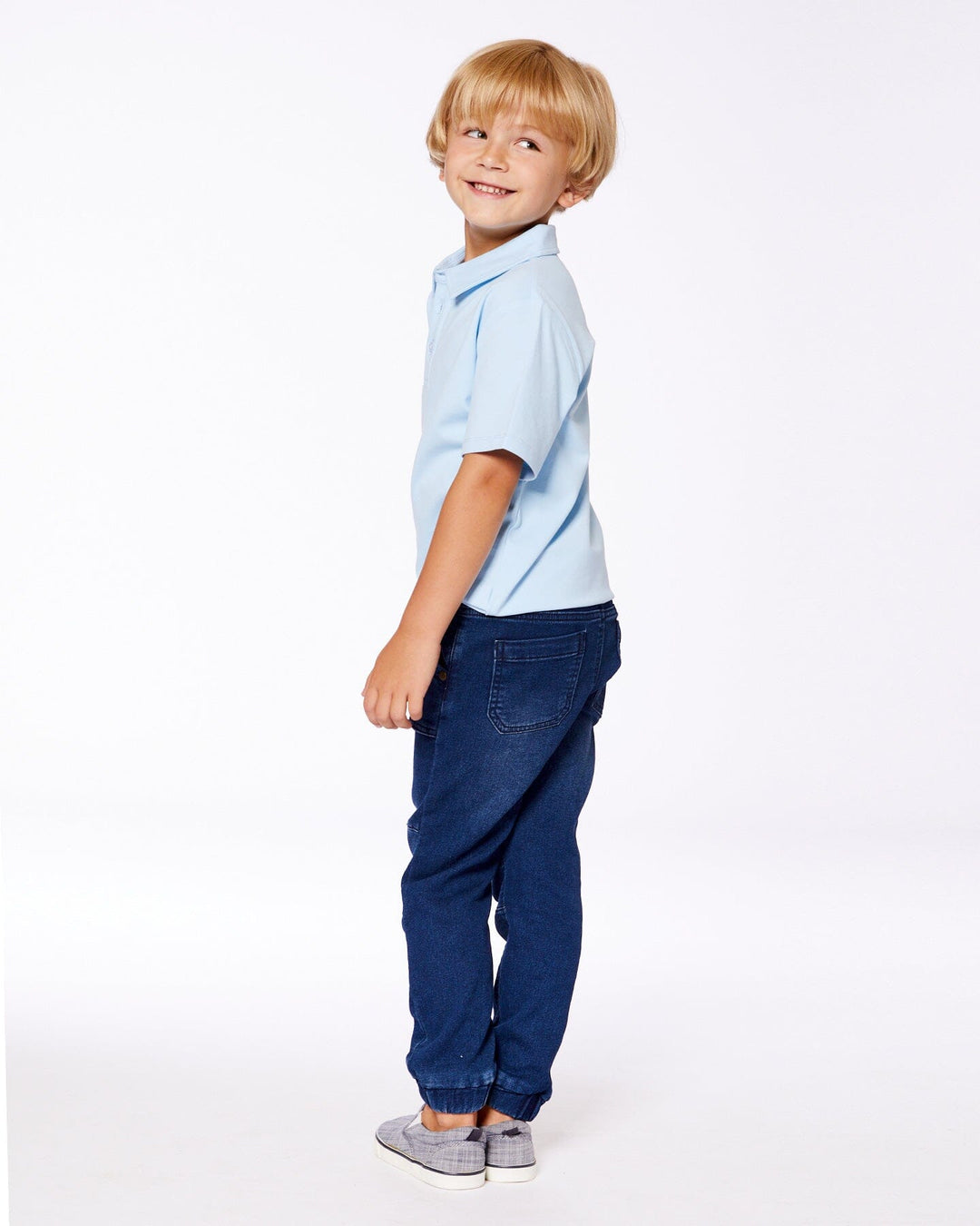 French Terry Denim Jogger Pant Dark Denim Blue