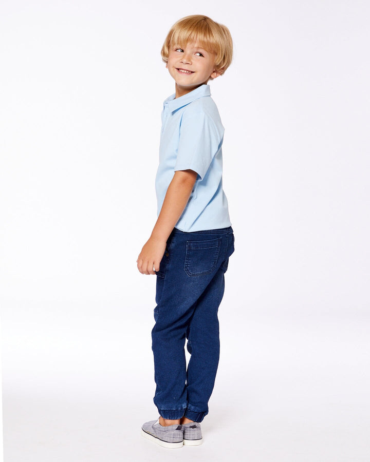 French Terry Denim Jogger Pant Dark Denim Blue